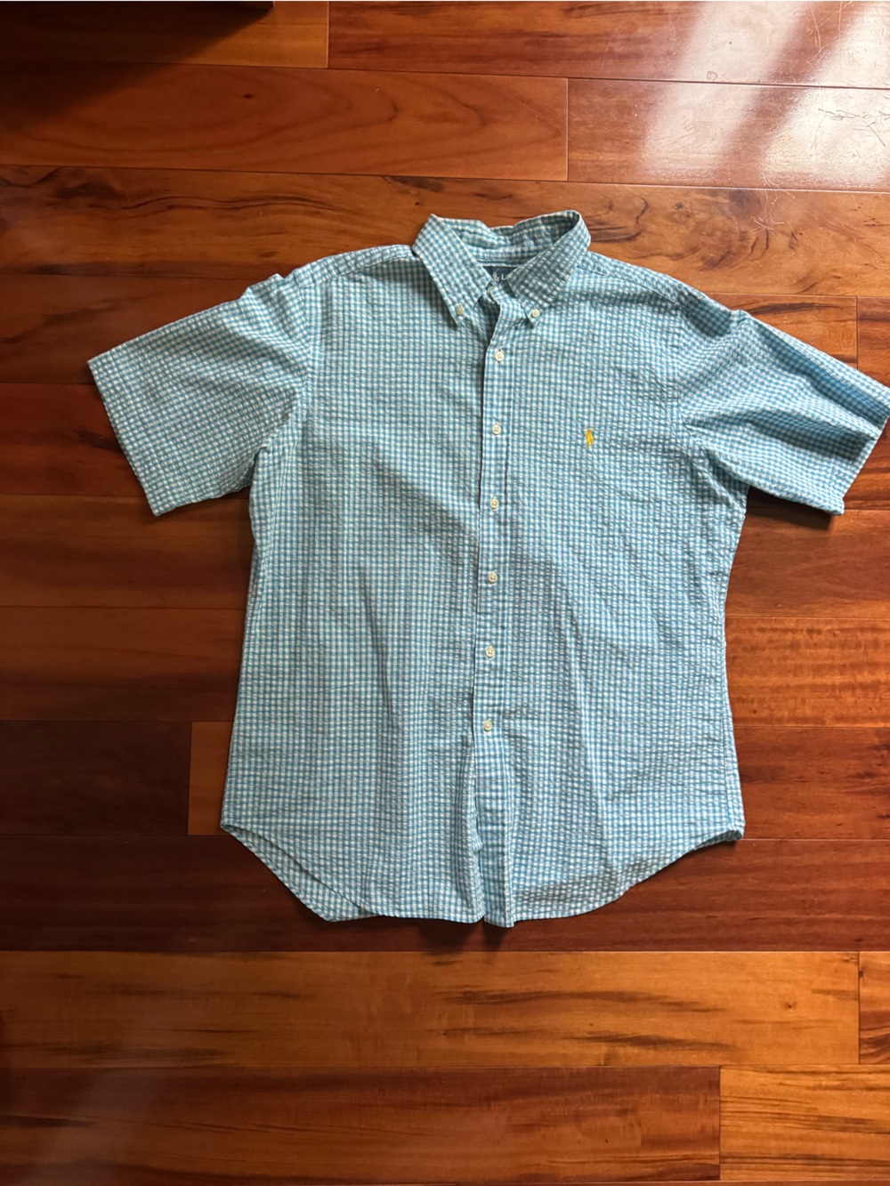 Ralph Lauren Blue Gingham Short-Sleeve Button-Down Shirt